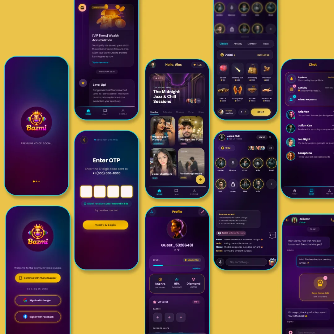 Bazmi — Premium Voice Social App | UI/UX Design